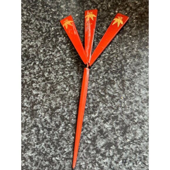 Vtg Japanese Kanzashi Hair Stick  Brown Painted 3 \